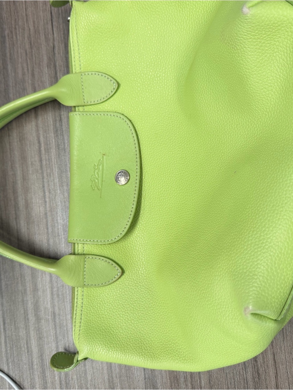 Longchamp Lime Green Pebbled Leather Mini Bag